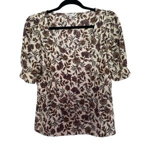 Reitmans Boxy Puff Sleeve Blouse in Brown and Cream